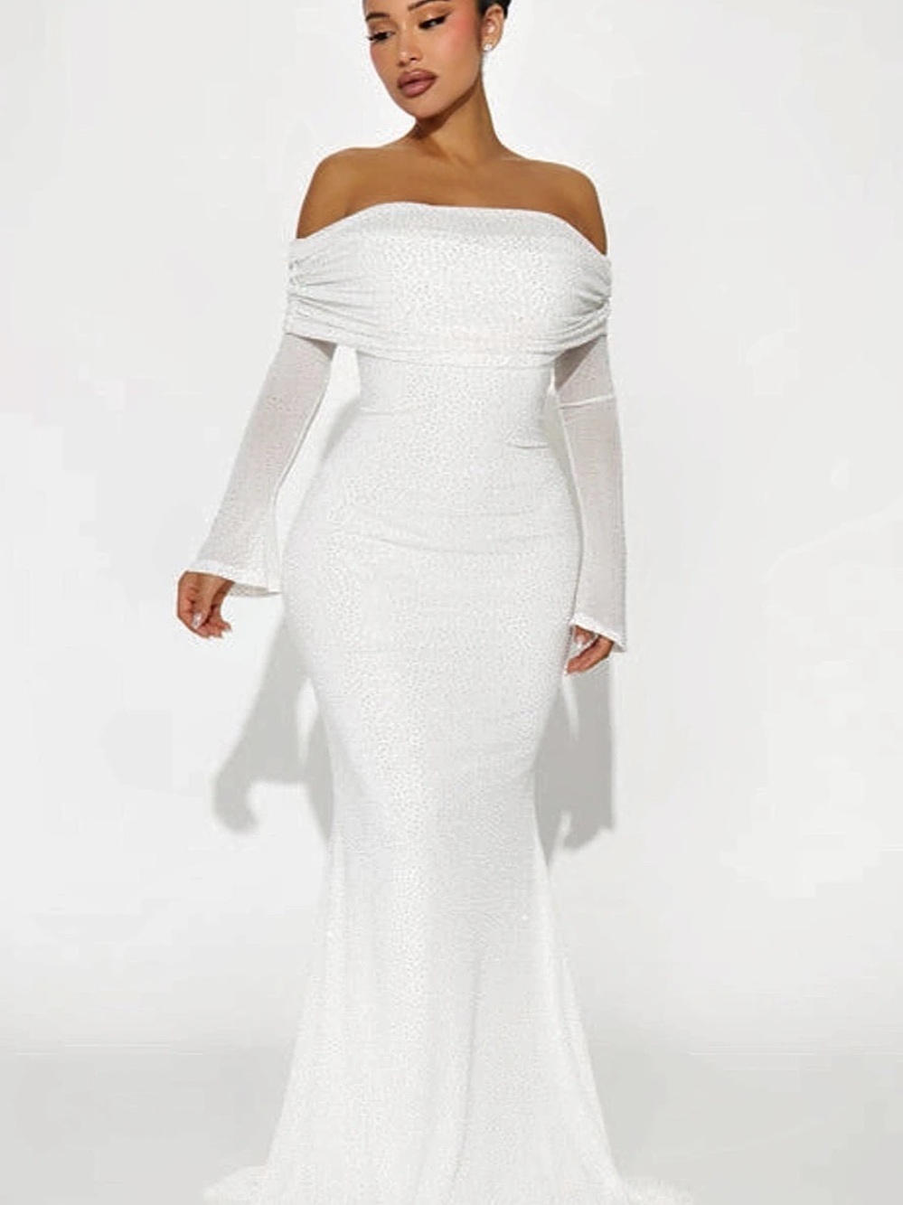 Fashion Nova In The Spotlight Rhinestone Mesh Gown White Maxi Dress